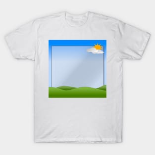 Hills, sky, sun, flowers and clouds depicting a scene of Spring T-Shirt